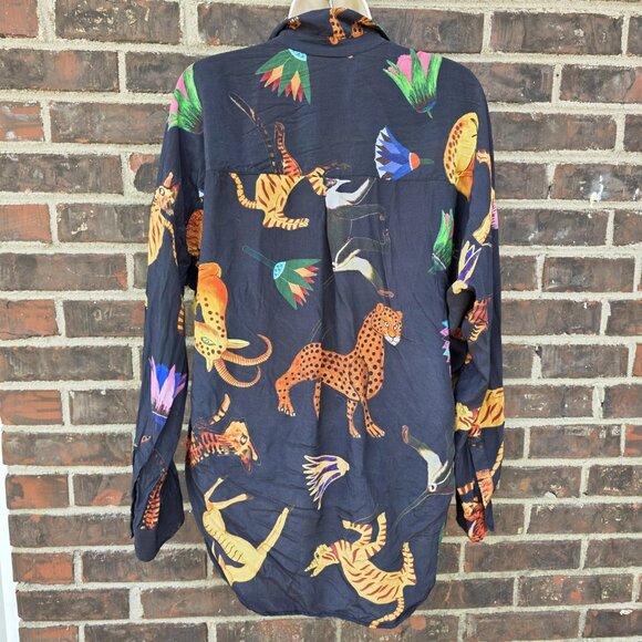 Mimi Liberte By Michael Klein Two Piece Blackk Shirt Top Set Jungle Cats Size L - Picture 7 of 14